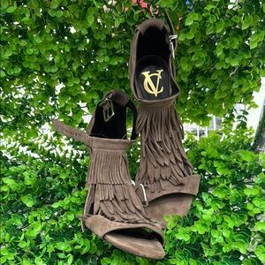 Women's Taupe Fringe Sandals